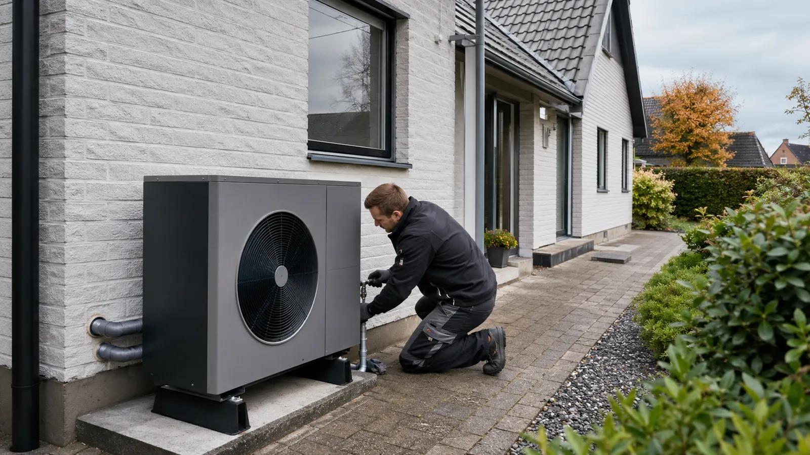 Installation af luft til vand varmepumpe ved dansk parcelhus
