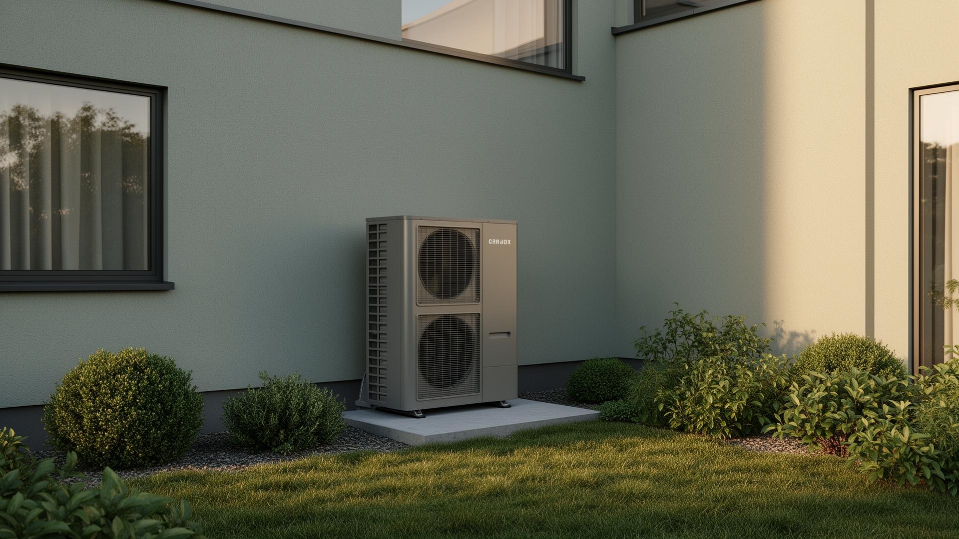 Moderne dansk bolig med udendørs luft-til-vand varmepumpe